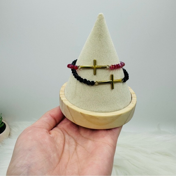 Tiny Beads Boho Stainless Steel Cross Charm Bracelet Set - Picture 2 of 5